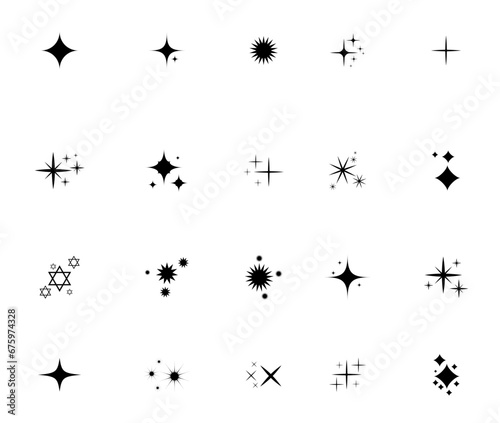 A set of shining and glowing stars, sparkle star icons, and stars with festive decoration particles create an abstract staright effect. Twinkling stars,  in this vector illustration. © Udayakumar