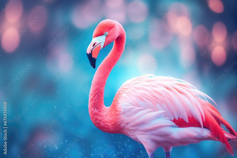 Pink flamingo blured background - obrazy, fototapety, plakaty 