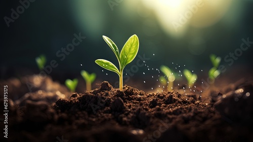 Agriculture plant seeding growing. Germinating seedling. Business development growth, planing and strategy concept photo