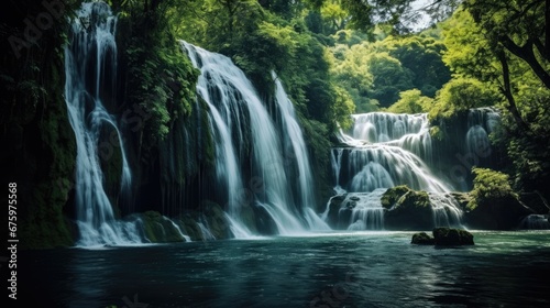 big waterfall in forest photo