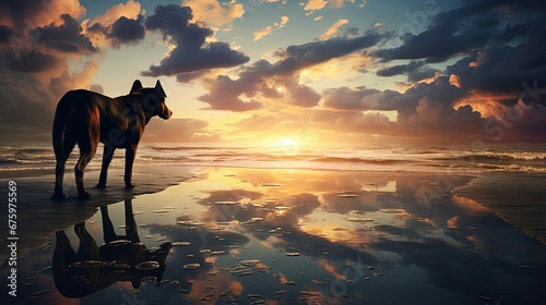 All Dogs go to Heaven, Beach Reflection during Sunset on a Cloudy Day © HN Works
