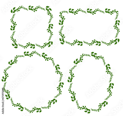 floral green leaf frame design elements. leaf design square, rectangle, circle, oval. outer leaf designs. Wedding invitation frame set