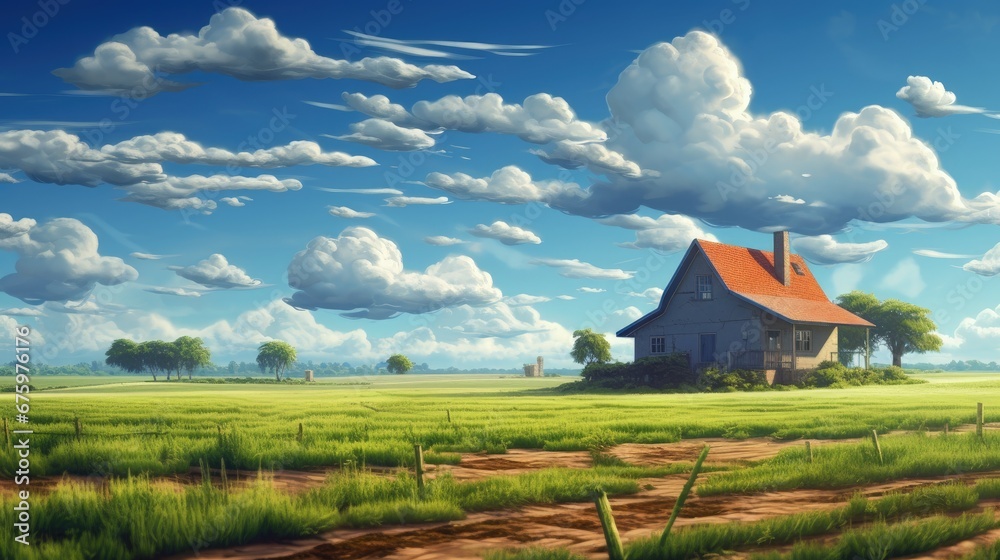 A farmhouse in an agricultural field. Farmhouse on agriculture field. Countryside fields landscape. Farmland farmhouse on agricultural field A farmhouse in an agricultural field. Farmhouse on agriculture field. Countryside fields landscape. Farmland farmhouse on agricultural field