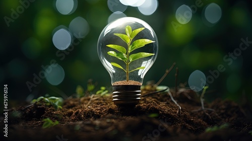 The tree growing on the soil in a light bulb. Creative ideas of earth day or save energy and environment concept
