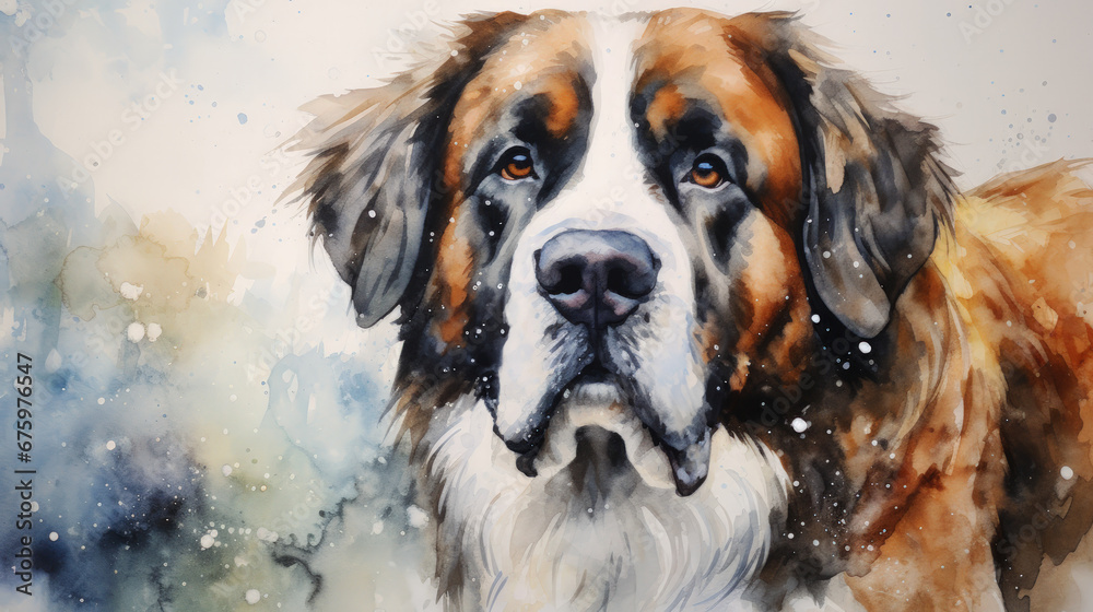 Saint Bernard Dog Watercolor Painting 