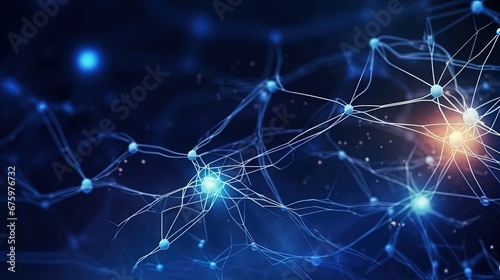 Big Data concept. Digital neural network. Abstract image of neural connections on blue background. Technological background for design on theme of artificial intelligence, neural connec
