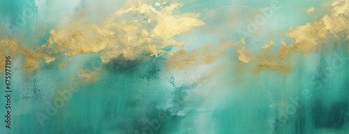 Abstract Green and Gold Teal Painting