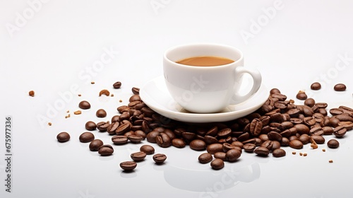 Coffee cup and beans on a white background. © HN Works