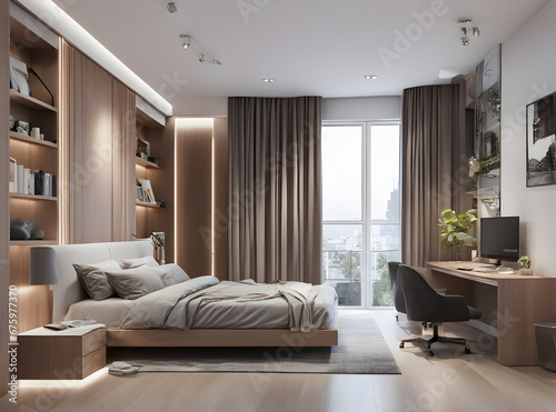 Modern bedroom interior in apartment