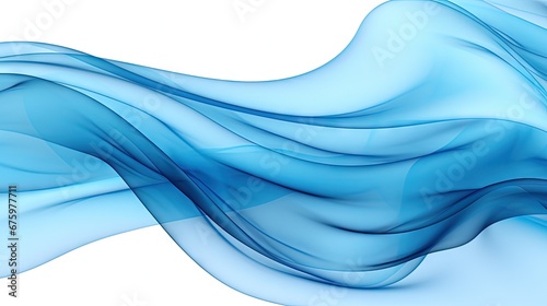 Smooth elegant blue transparent cloth separated on white background. Texture of flying fabric.