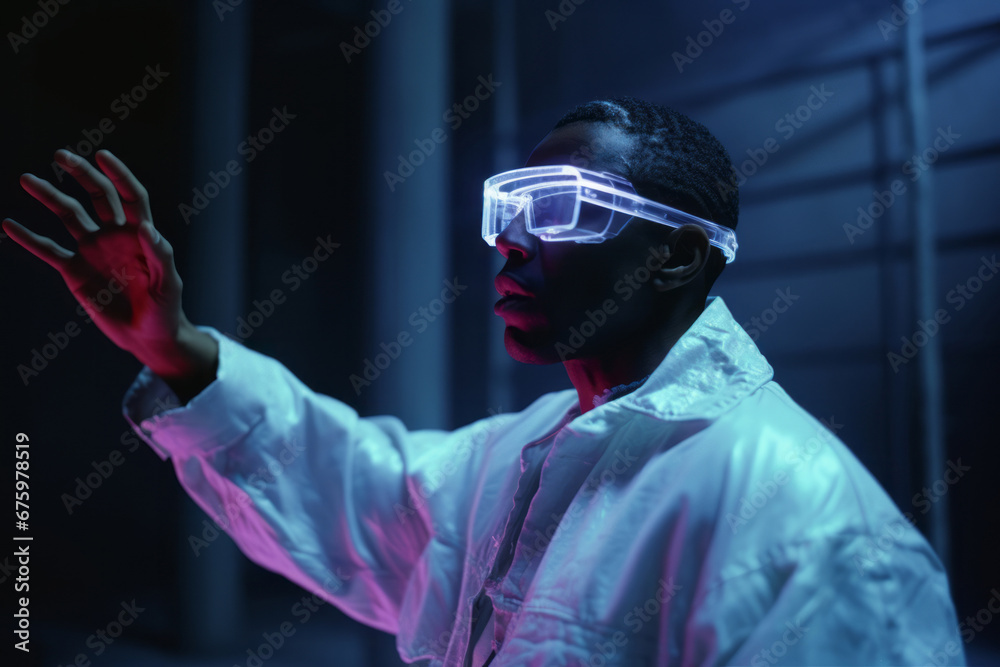 Generative ai man wearing vr headset 3d goggles experiencing immersive metaverse Generative ai man wearing vr headset 3d goggles experiencing immersive metaverse