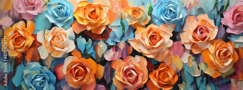 Shaped Canvas Roses  Expressive Hard-Edge Painting