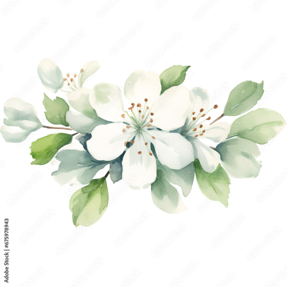 Obraz premium watercolor white hawthorns flower