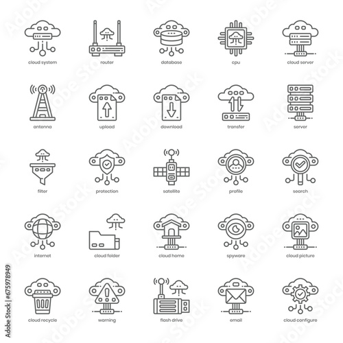 Cloud System icon pack for your website design, logo, app, and user interface. Cloud System icon outline design. Vector graphics illustration and editable stroke.