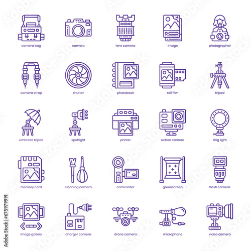 Photographer icon pack for your website design, logo, app, and user interface. Photographer icon basic line gradient design. Vector graphics illustration and editable stroke.