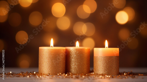 Festive Abstract Silver Red Glitter Background with Candle Lights  Blurred Shiny Celebration