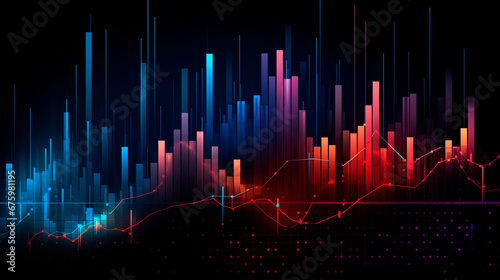 Abstract image of graphs, geometric shapes, growth and decline scales. Background for business presentations. Bright stylized background