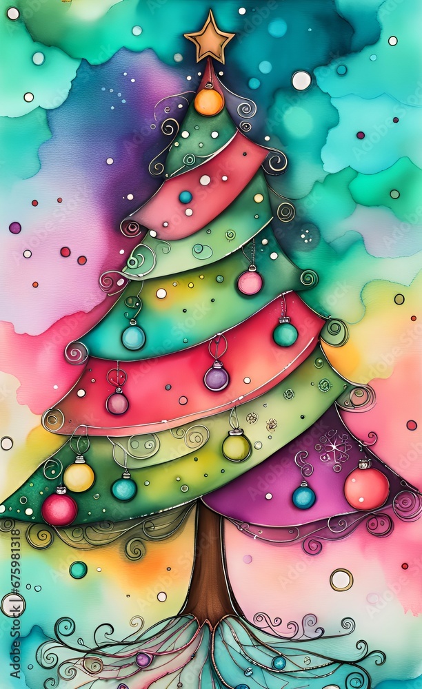 Abstract christmas background with fir trees. Ai