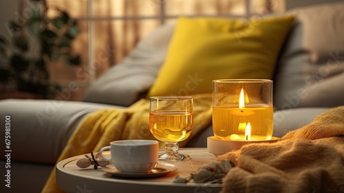  a couple of glasses of wine sitting on top of a table next to a cup and saucer on a table. 