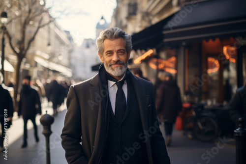 Generative ai middle age gentleman businessman outdoors city street © Eugenio Marongiu