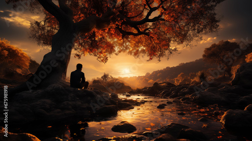 Meditation at sunset