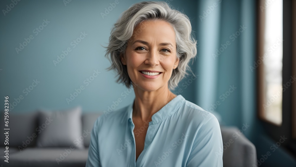 portrait of a smiling middle-aged woman with gray hair portrait of a smiling middle-aged woman with gray hair