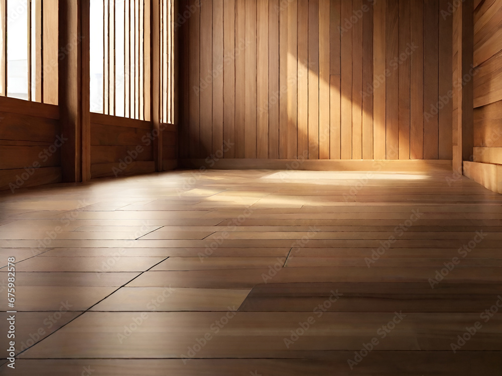 Wooden floors and walls with large windows. Or a dwelling made from wood. Wooden floors and walls with large windows. Or a dwelling made from wood.