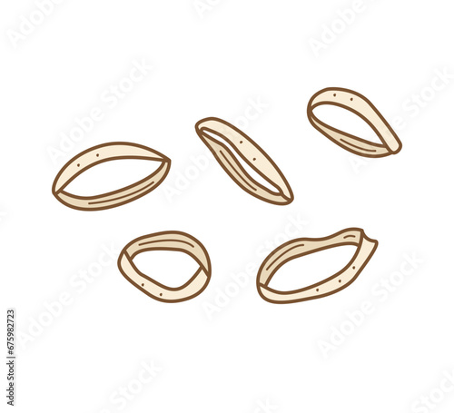 Dried or fried onion squid rings, doodle cartoon vector. Illustration of a beer snack.