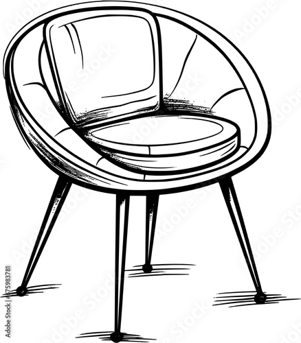 Dining Chair Vintage Outline Icon In Hand-drawn Style