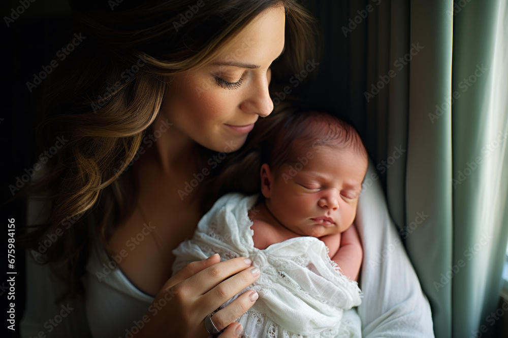 Mother holding her newborn baby at home Mother holding her newborn baby at home