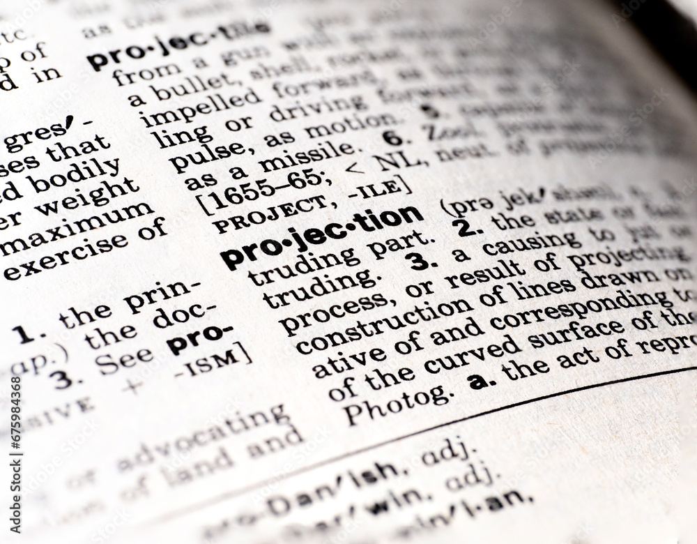 Closeup of the definition of the word projection Closeup of the definition of the word projection