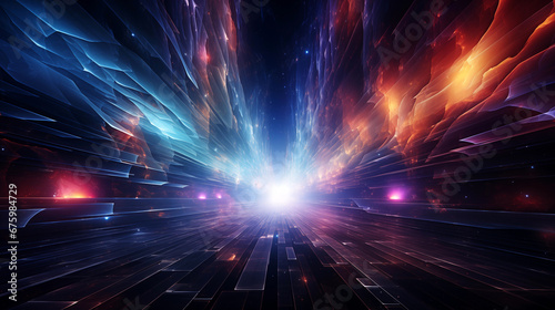 Futuristic image of hyperspace tunnel. Concept of future technologies and interstellar travel. AI generated content.
