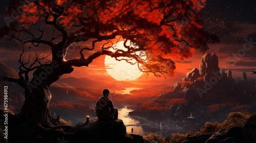 Meditation at sunset