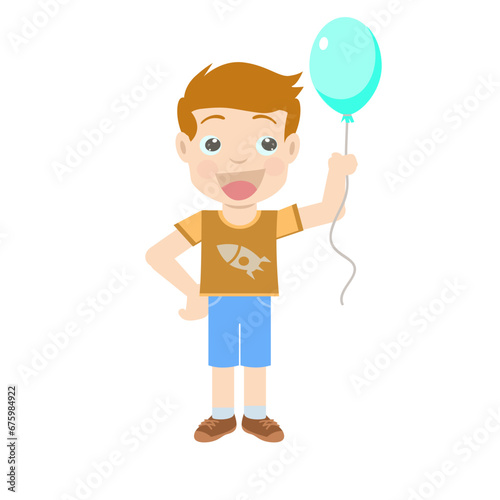 character design of a boy holding a blue balloon in his hand