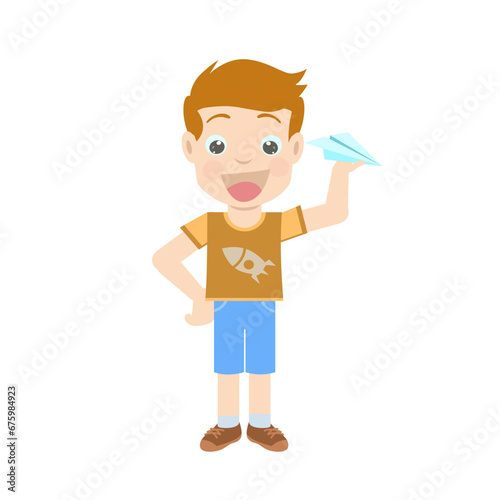 character design of a boy holding a paper airplane