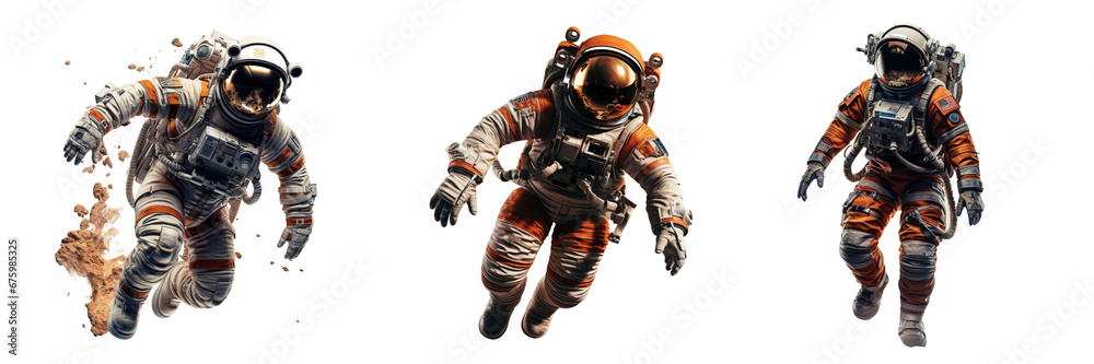 Collection of space exploration concept, astronaut in suit on white background