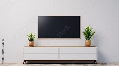Mockup a TV wall mounted with decoration in living room and white wall.3d rendering © kashif 2158