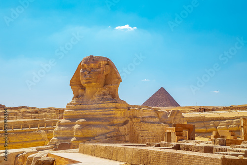 Pyramid of Mikerin and the Great Sphinx. Great Egyptian pyramids.