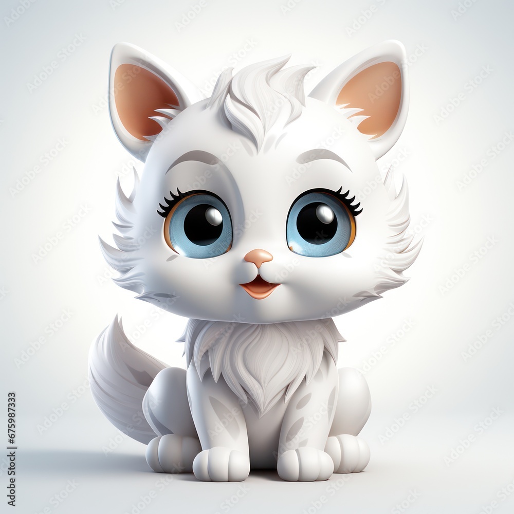 A realistic 3D cute white cat mascot. render 3d icon pet kitten, Isolated on a white background. A realistic 3D cute white cat mascot. render 3d icon pet kitten, Isolated on a white background.