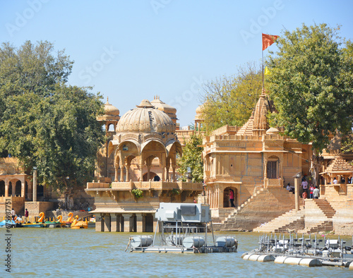 Gadisar lake in the morning. Man-made water reservoir with temples in Jaisalmer. Rajasthan. India photo