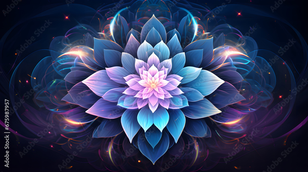 Mindful Cosmos: Lotus Flower Illuminated in Sacred Geometry
