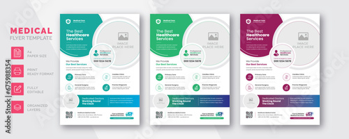 Modern healthcare and medical flyer design for hospital doctor clinic dental. Poster template decoration for exhibition, printing, presentation, and elegant layout.