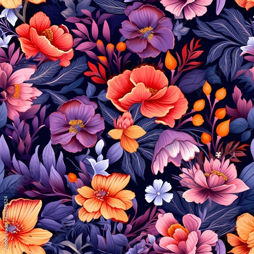 floral seamless pattern with different colors of pink