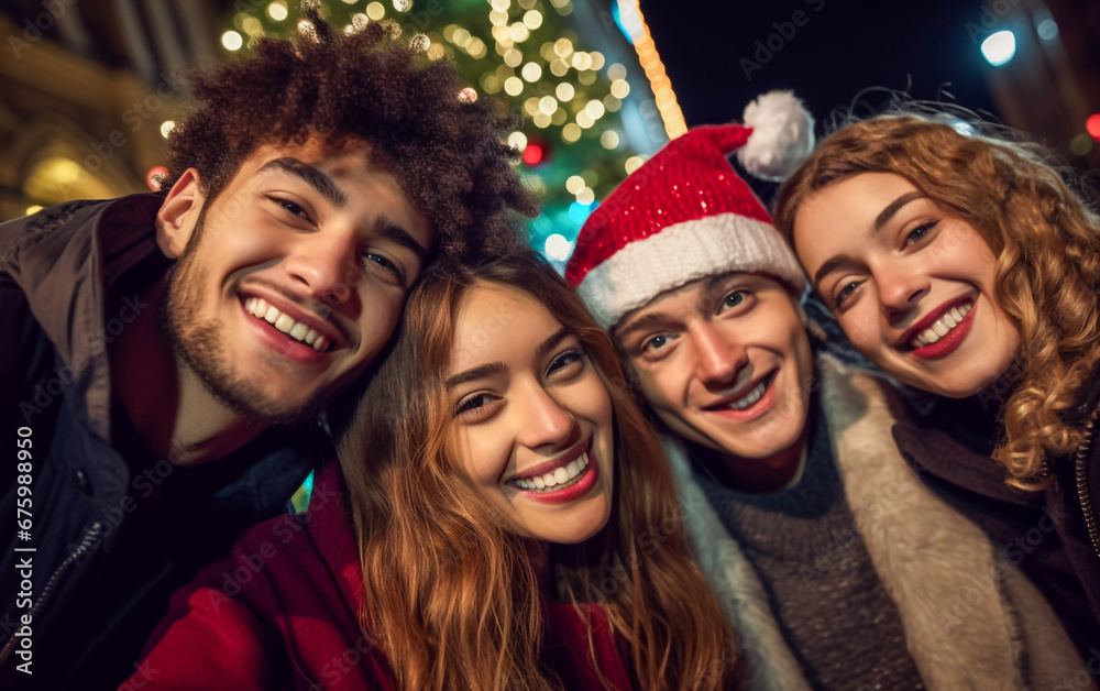 A group of young friends celebrate Christmas together