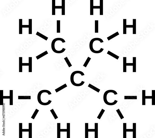 Neopentane structural chemical formula. Dimethylpropane, pentane isomer vector illustration