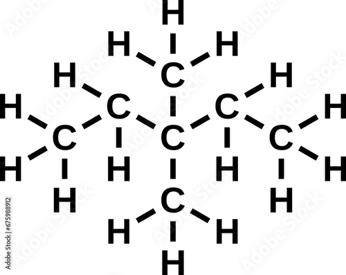 3,3-dimethylpentane structural chemical formula, heptane isomer vector illustration