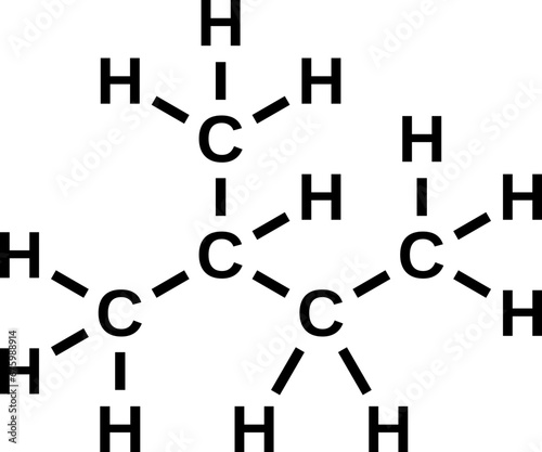 Isopentane structural chemical formula. Methylbutane, pentane isomer vector illustration