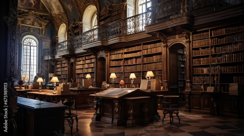 Ancient Manuscripts and Dusty Tomes in a Historic Library Chronicles Knowledge and Literary Wisdom