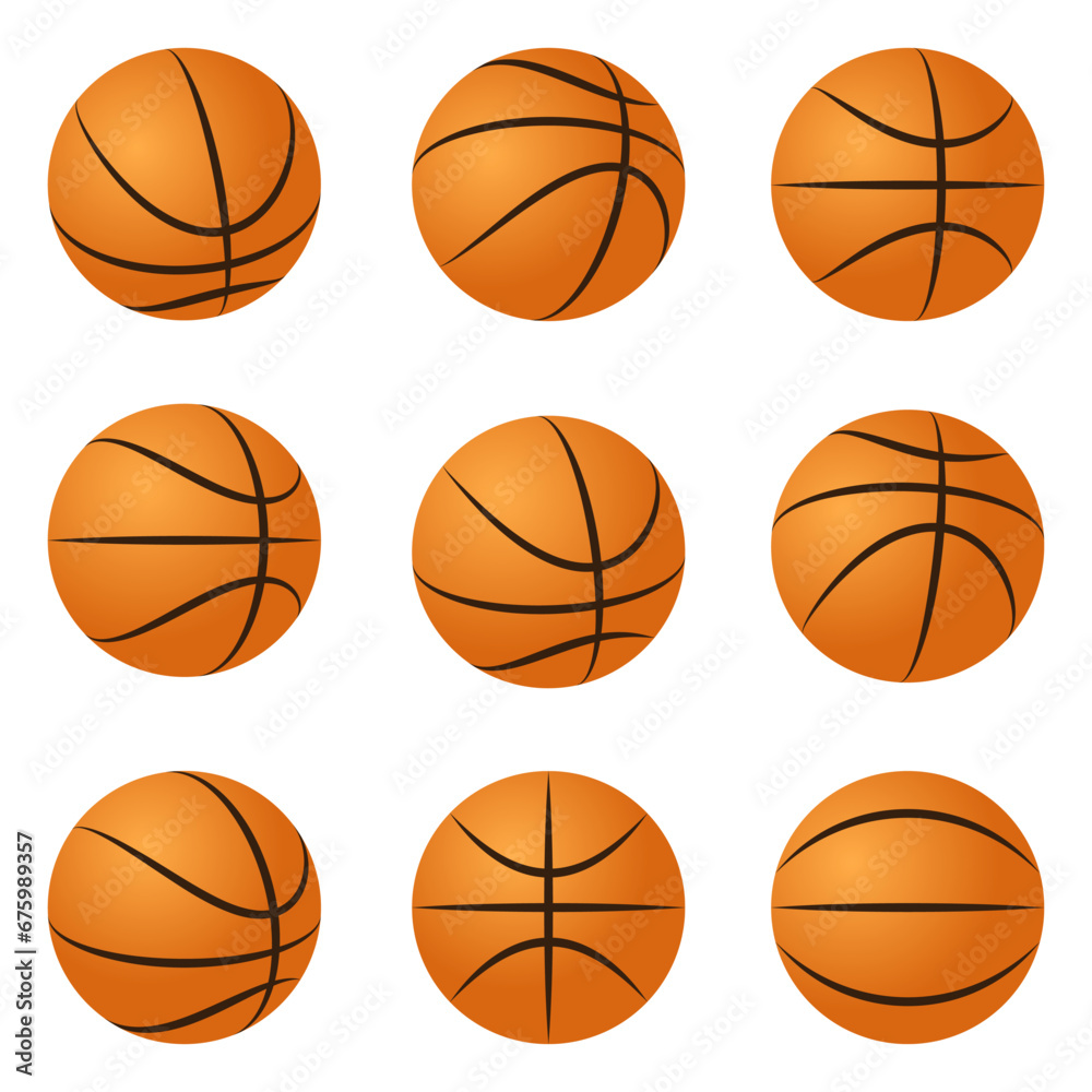 Set of basketball balls 3d view vector realistic