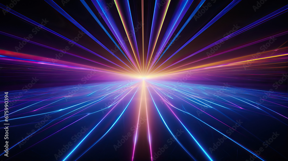 Obraz premium Bright neon rays on a dark background